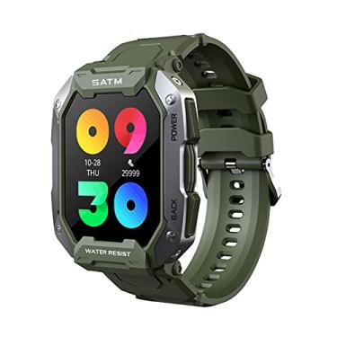 Imagem de Smartwatch esportivo para homens, 4,75 cm Full Touch Screen Bluetooth Square Relógio de pulso militar com monitor de oxigênio sanguíneo de frequência cardíaca Pedômetro IP68 à prova d'água compatível iOS Android (verde)