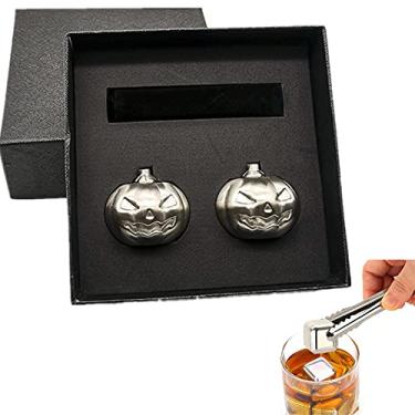 Imagem de HIOD Pedras de uísque em forma de abóbora cubos de gelo de aço inoxidável reutilizáveis Whisky Ice Stone Beverage Chilling Rock Gift Sets para homem, prata
