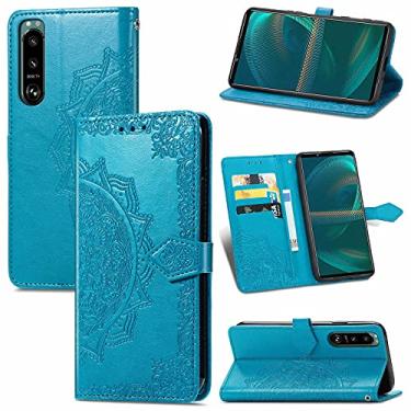 Imagem de YUNCHAO Caixa de telefone Para Sony Xperia 5 III Mandala Flor em relevo estojo de couro flip horizontal com suporte/cartão/carteira/cordão capa para celular