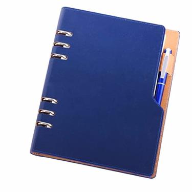 Imagem de A5 6 Anéis Couro PU Folhas Soltas Business Round Pasta Caderno Cadernos 90 Folhas Com Uma Caneta Exposta Inserida, Azul, 4 PCS