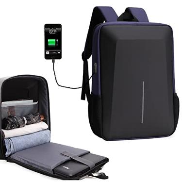 Imagem de Mochila casual para laptop porta de carregamento USB à prova d'água mochila de viagem masculina grande capacidade faixa refletiva mochila de negócios, azul, 42 * 30 * 12 cm