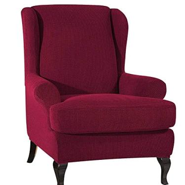 Imagem de Capa de cadeira de asa elástica capa de cadeira de poltrona capas de cadeira de spandex jacquard Wingback capa de cadeira de tecido spandex de 2 peças capa de cadeira de asa de tecido Protetor de móve