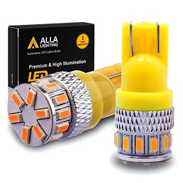 Imagem de Alla Lighting 168 194 lâmpadas LED, amarelo âmbar T10 Wedge 360° marcador lateral, licença, mapa interior, cúpula, luzes de porta-malas W5W 2825 175, super brilhante 3014 18-SMD 12V substituição para carros, caminhões, SUVs, vans
