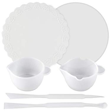 Imagem de Conjunto de ferramentas de fundição de resina epóxi de silicone para medição, tapetes redondos, bastão de agitação e colher, 6 kits para misturar resinas UV, pigmentos, tintas