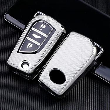 Imagem de CSHU TPU masculino feminino porta-chaves do carro capa porta-chaves anel porta-chaves, adequado para Toyota Auris Corolla Avensis Verso Yaris Aygo Scion TC IM Camry RAV4, prata