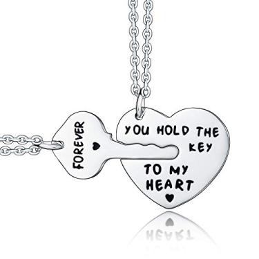 Imagem de 2 colares para casais, conjunto de colares para casais, presentes para namorada, esposa, joias personalizadas para casais - You Hold The Key to My Heart Forever