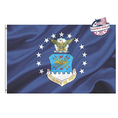 Imagem de Mosprovie Bandeira militar da força aérea 2x3 ao ar livre dupla face - 3 camadas resistentes bandeiras de águia da força aérea dos Estados Unidos super duráveis 4 fileiras borda costurada cabeçalho de lona da força aérea dos EUA com 2 ilhós de latão