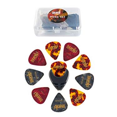 Imagem de Palhetas de guitarra de , 24 peças, fina, média, pesada, pacote variado com suporte de palhetas, caixa de palhetas de plástico SUNLP para guitarra elétrica clássica acústica de 0,46 mm e 0,71 mm e 0,96 mm