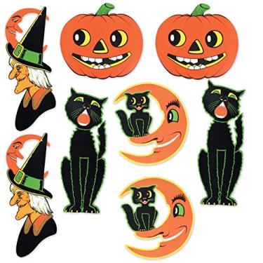 Imagem de Beistle 8 peças retrô vintage de papel para decoração de Halloween, 35,5 a 58,4 cm, multicolorido