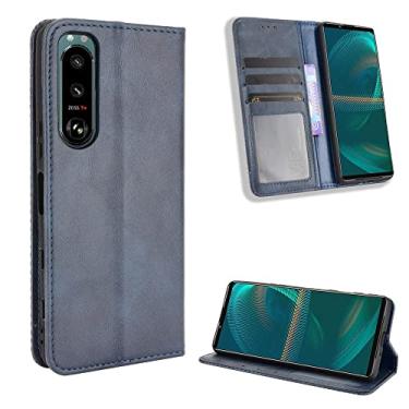 Imagem de Capa flip para Sony Xperia 5 III carteira capa couro PU e TPU capa de celular Uitra-Thin design proteção total à prova de choque capa traseira do telefone (cor: azul)