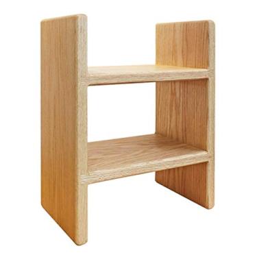 Imagem de KIZQYN Estante de livros de madeira de 2 níveis prateleira de armazenamento organizador de mesa rack de armazenamento de escritório estilo livre H prateleira de exibição de madeira, L 30cm×D 18cm×H 40cm estante (cor: carvalho vermelho)