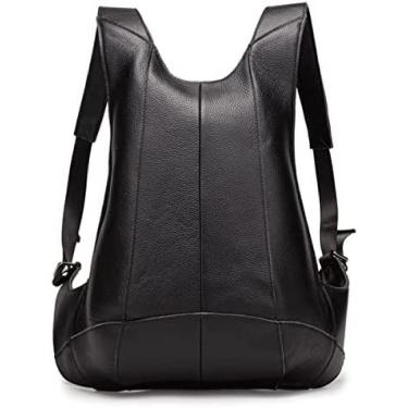 Imagem de Mochila Integrada Para Laptop De Couro De Grão Integral Vintage, Bolsa De Mochila Para Mulheres Masculinas, Mochila De Viagem Anti-roubo Moda Faculdade, Bolsas Casuais Bolsas De Viagem,Preto