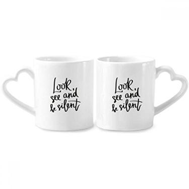 Imagem de Look See and Be Silent Conjunto de canecas de porcelana para casais, coração e coração