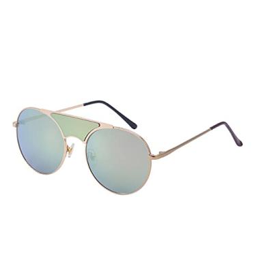 Imagem de Óculos de sol redondos retro espelho feminino designer Steampunk tons armação de metal óculos de sol redondos masculinos óculos de sol, rosa verde, tamanho único