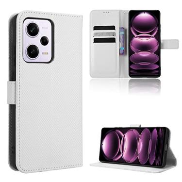 Imagem de Capas de telefone com textura de diamante compatíveis com Xiaomi Redmi Note 12 Pro 5G Capa de couro de luxo slots para cartão de visita clipe de carteira capa de telefone à prova de choque (branco, Redmi Note 12 Pro 5G)