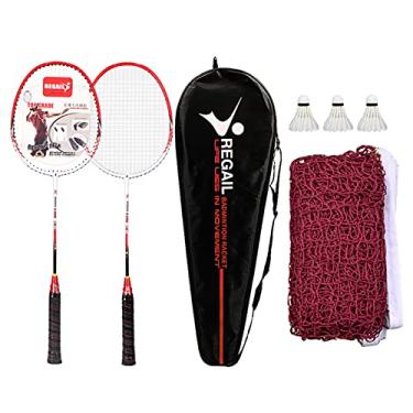 Imagem de DOYING Conjunto de raquetes de badminton para 2 jogadores com bolsa de transporte de 3 volantes e rede de badminton para jogos recreativos familiares