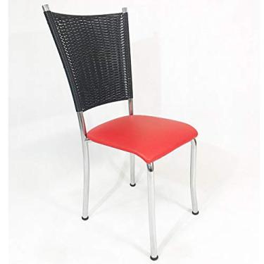 Imagem de Cadeira de Cozinha Cromada Fibra Sintética Preta Assento Vermelho - Poltronas do Sul