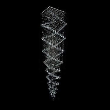 Imagem de Lustre de Cristal Legítimo Aomori 50x50x200cm com Base Aço Inox para 9 Lâmpadas GU10