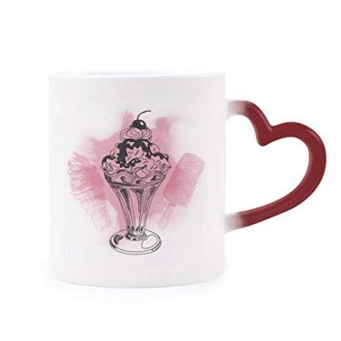 Imagem de Caneca de cerâmica com sorvete de chocolate e sorvete sensível ao calor Caneca vermelha que muda de cor
