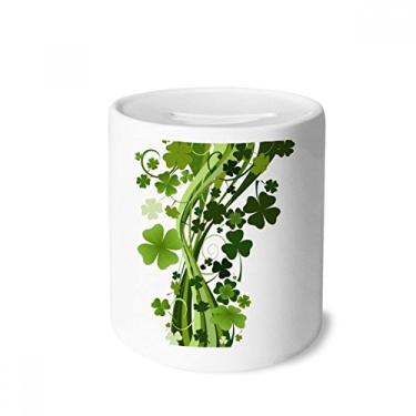 Imagem de DIYthinker Caixa de dinheiro de cerâmica Clover Tree da Irlanda Dia de São Patrício Caixa de moedas para presente de cofrinho