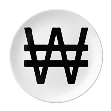 Imagem de Símbolo de moeda coreano KRW prato decorativo de porcelana salver talheres, prato de jantar