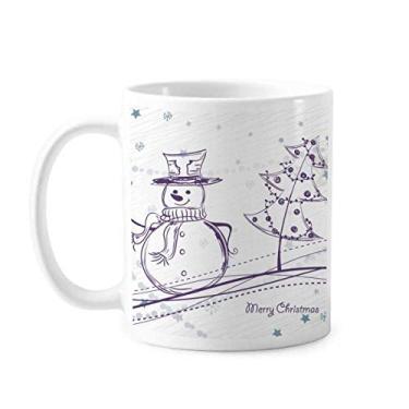 Imagem de Caneca de cerâmica com desenho de boneco de neve e flocos de neve de Natal Caneca de porcelana de café