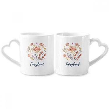 Imagem de Conjunto de canecas de porcelana para casal com tinta de flor de pétala e alça de coração