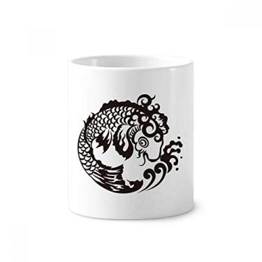 Imagem de Peixe Animal Chinês Japonês Escova de Dentes de Água Suporte Caneca, Suporte de Cerâmica