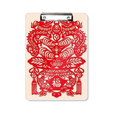 Imagem de China Red Dragon Fish Leaf Padrão Prancheta Pasta Pasta de Escrita Placa de Apoio A4