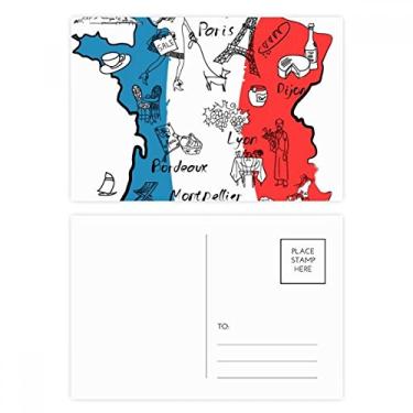 Imagem de Mapa Cidade França Landmark Bandeira Nacional Conjunto de Cartões Postais Aniversário Cartão de Felicitação