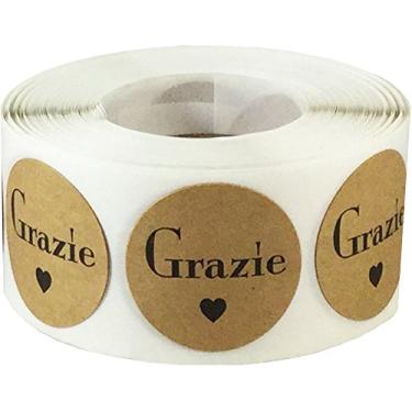 Imagem de Adesivos adesivos Grazie Italian Thank You Natural Kraft 2,54 cm redondos de círculos, 500 etiquetas por rolo