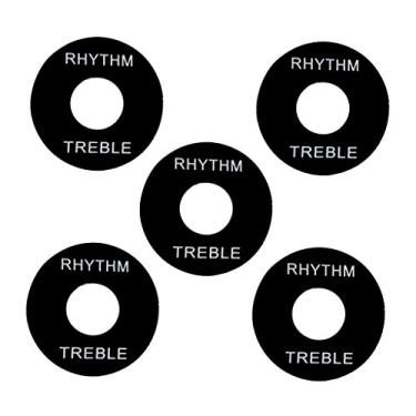 Imagem de Pacote com 5 capas de arruelas de plástico para guitarra preta com letras brancas para acessórios de guitarra Les Paul/Epiphone