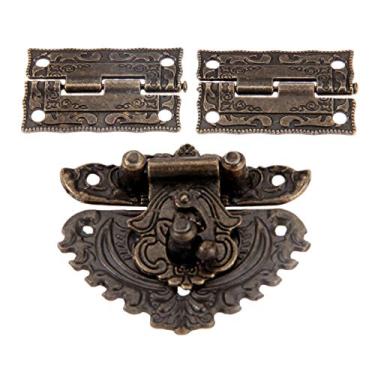 Imagem de Antique Bronze Furniture Hardware Box Tinch Hasp Alternar Fivela e 2 Pcs Decorativo Armário Dobradiças para Jóias De Madeira Caixa YYDFPIIA