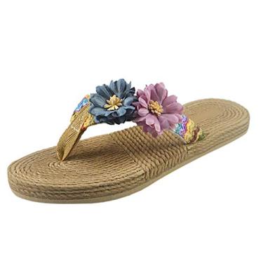 Imagem de Chinelo feminino de trama respirável sandálias de praia chinelos de casa chinelos de flores planas chinelos de casa femininos para mulheres, Cinza, 6.5-7