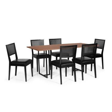 Imagem de Conjunto Mesa de Jantar Industrial 200x90cm Atos Noronha com 6 Cadeiras Íris em Tela Natural Preta