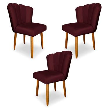 Imagem de Kit 3 Cadeiras de Jantar Pétala Estofada Pés Palito Veludo Bordô - Montanaris Decor