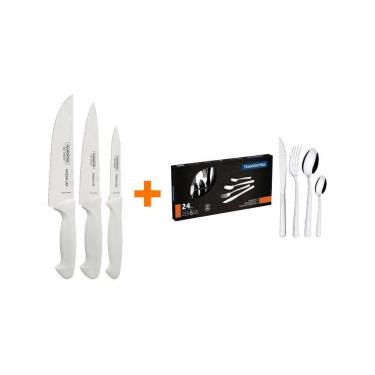 Imagem de Kit - Faqueiro Premium 3 Peças + 1 Faqueiro 24 Peças Búzios Inox - Tramontina