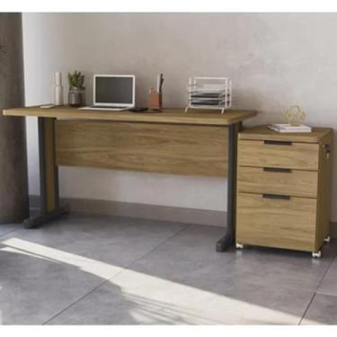 Imagem de Conjunto Home Office 2 Peças Escrivaninha com Borda Arredondada com Gaveteiro com Chave Kappesberg Itapuã