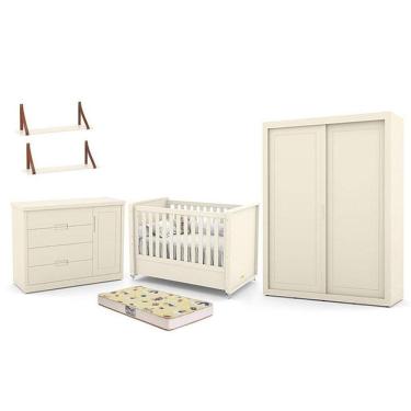 Imagem de Dormitório Tutto New 2 Portas, Cômoda 1 Porta, Berço com Colchão D18 e Prateleiras - Matic Móveis