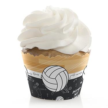 Imagem de Conjunto de pontas Big Dot of Happiness Bump – Voleibol – Decorações de chá de bebê ou festa de aniversário – Embalagem de cupcake de festa – Conjunto de 12