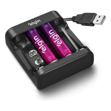 Imagem de Carregador Pilha E Bateria Usb Aa Aaa 9v Elgin Com 2 Pilhas