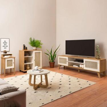 Imagem de Sala de Estar Completa para TV Até 75 Polegadas Charlotte 4 Portas Carvalho/Off White - Pnr Móveis