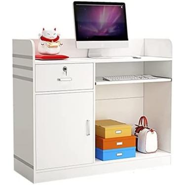 Imagem de Balcão de recepção Balcão de checkout Simples moderno pequena loja de roupas Loja de conveniência Balcão de bar Balcão de recepção, branco, 120x38x90cm