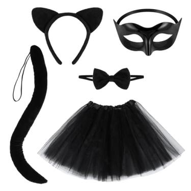 Imagem de Black Cat Costume Set 5 Pcs Cat Ears Headband Tail Bowtie Tutu Skirt Cat Costume Accessories for Halloween Christmas Dress Up