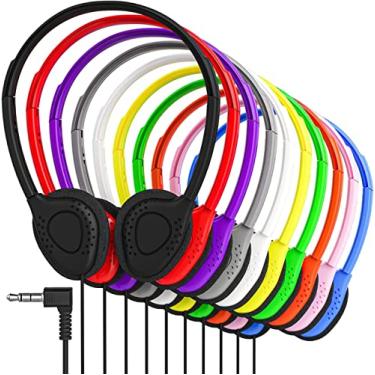 Imagem de Maeline Fones de ouvido supra-auriculares com plugue de 3,5 mm – pacote com 10 unidades por atacado – multicolorido