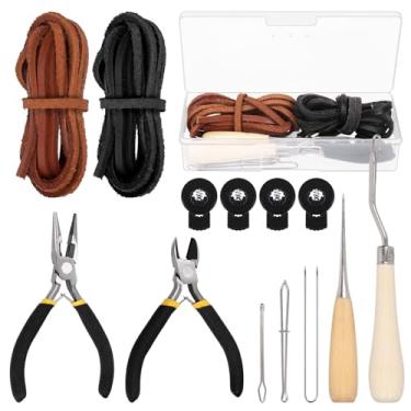 Imagem de Swpeet Kit de ferramentas de luva de beisebol de 14 peças com atacadores/fechaduras de luva de beisebol com cordão, pinça de fio U, furador, cortador de couro, alicate de nariz longo e furador com