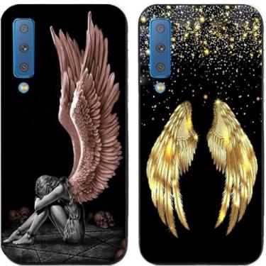 Imagem de 2 peças de capa de telefone traseira de silicone em gel TPU impresso asa de anjo triste para Samsung Galaxy Series (Galaxy A7 2018)