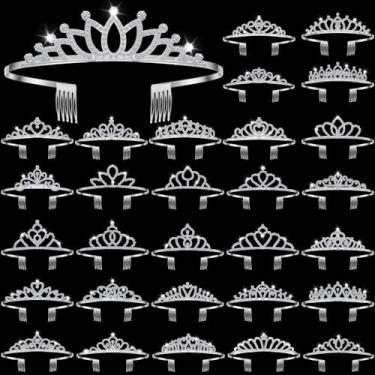Imagem de Lyrow 30 peças de coroas de tiara para mulheres, lembrancinhas de festa de dia galentinas, coroas de rainha de cristal com pente, tiaras de princesa para aniversário, casamento, Halloween, Natal, liga