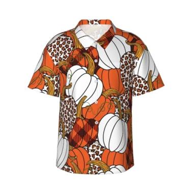 Imagem de Xiso Ver Camiseta masculina havaiana de videogame de manga curta, casual, praia, verão, praia, festa, Várias abóboras leopardo laranja branco, XXG