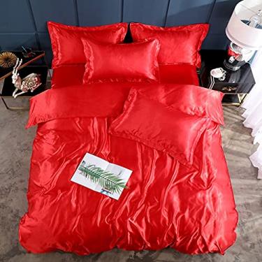 Imagem de Conjunto de cama de cor sólida rayon conjunto de capa de edredom jogo de cama de casal solteiro (cor: E, tamanho: tamanho queen 3 peças) (D tamanho queen 4 peças)
